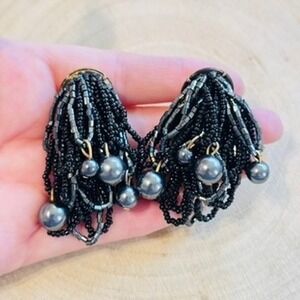 VTG 80s Runway Chunky clip Waterfall Earrings Statement glass peal flashy dangle